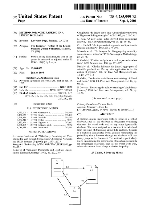 Larry Page's patent for Google's pagerank Larry Page's patent for Google's pagerank
