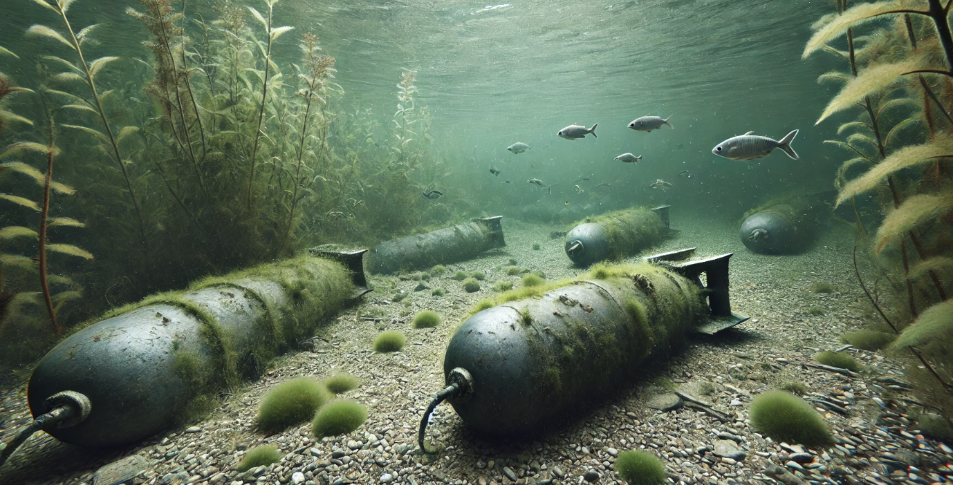 Old bombs on a lake bottom
